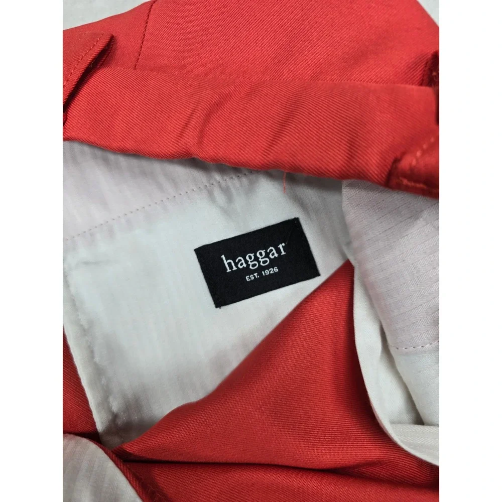 Haggar Dress Shorts Mens 44 Red Polyester Flat Front Classic Golf Casual‎